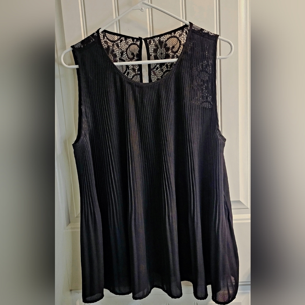 Alfred Sung Women's Black Lace Overlay Sleeveless Blouse Sheer Exclusive SZ L
